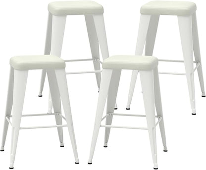 Bar Stools Set of 4, 30" Bar Height Bar Stools Backless, Upholstered Bar Stools with Metal Legs for Kitchen Island, Study Room, Cafe, White