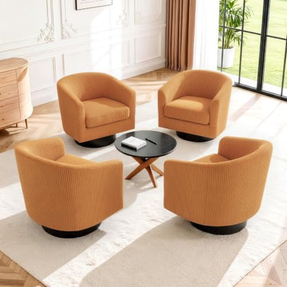 Swivel Barrel Chairs Set of 4, Corduroy Accent Chair, Orange