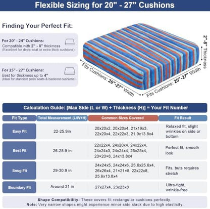 8 Pack Outdoor Cushion Covers, Water Resistant, High Stretch Fit