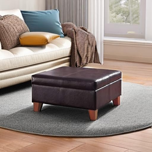 HomePop 28" Faux Leather Square Storage Ottoman - Distressed Brown