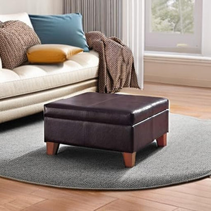 HomePop 28" Faux Leather Square Storage Ottoman - Distressed Brown