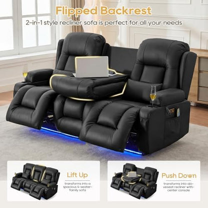 IPKIG Power Loveseat Recliner Sofa with Flip Back Console, 76.8" - 3 Seat