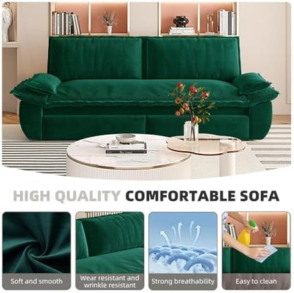 73.2" Sofa Bed Queen, 3-in-1 Pull Out Sofa Bed with Pillow Armrest, Modern Velvet Convertible Sleeper Futon Sofa for Living Room Small Space, Apartment, Bedroom, Green