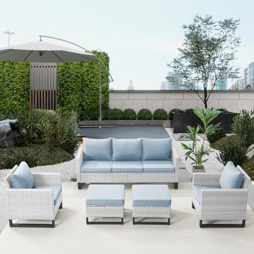Belord Wicker Patio Furniture 5 Piece Outdoor Sofa Set, Oversize Outdoor Dining Chairs with Rattan Ottomans, Conversation Sets Patio Furniture Come with Removable Washable