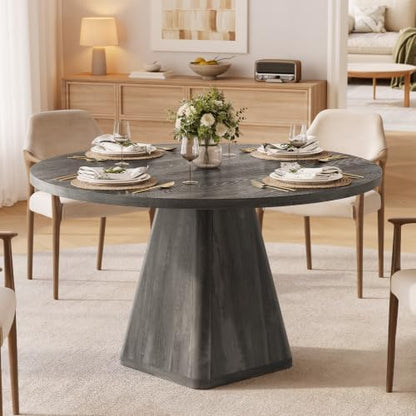 47 Inch Round Dining Table for 4-6, Pedestal Kitchen Dinner Table Grey