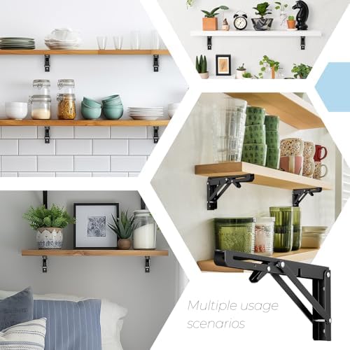 Matte Black Folding Shelf Brackets, 10 Inch, 6 Pack