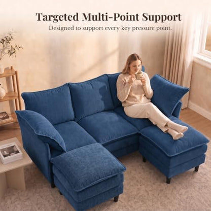 69" Small U-Shaped 4-Seat Convertible Sectional Sofa Couch, Chenille, Blue