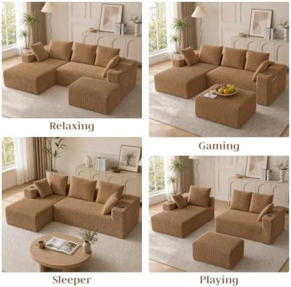 95" Boneless Couch, U-Shaped Modular Sectional Sofa with Ottoman