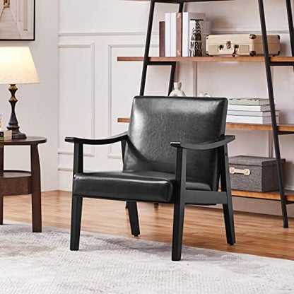 Yaheetech Accent Chairs, Mid-Century Faux Leather Armchairs, Black
