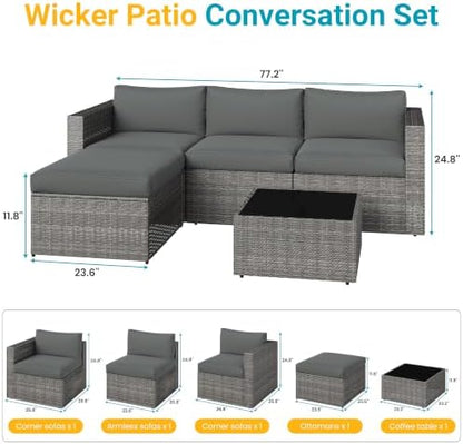 May in Color Outdoor Patio Furniture Set - Rattan Outdoor Sectional Furniture,Patio Conversation Sets for Balcony,Porch,Backyard,Deck,Garden,Grey