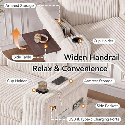 Modular Sectional Sleeper Sofa with Pull Out Bed, 86”L Shaped, Ivory
