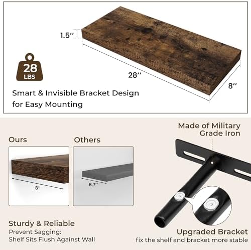 RICHFOCUS Bathroom Floating Shelves for Wall 2Pack|Rustic Brown|28" L