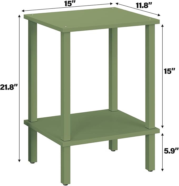 TUTOTAK End Table, Side Table, Nightstand, 2-Tier Storage Shelf, Sofa Side Table for Small Space, Living Room, Bed Room Olive Green TB01BOG034