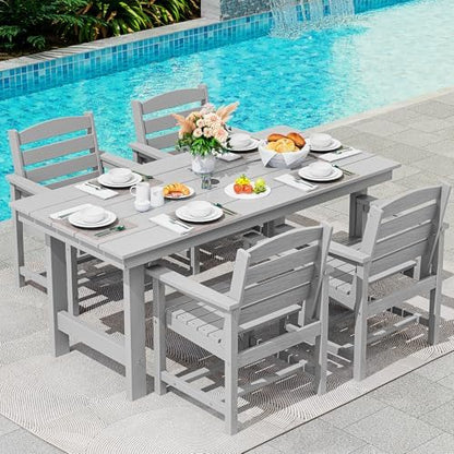 SERWALL Patio Dining Chair Set of 2, HDPE Dining Chair, Light Gray