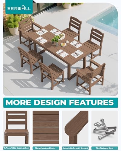 SERWALL HDPE Outdoor Dining Set for 6, 67'' Patio Table and Chairs Set