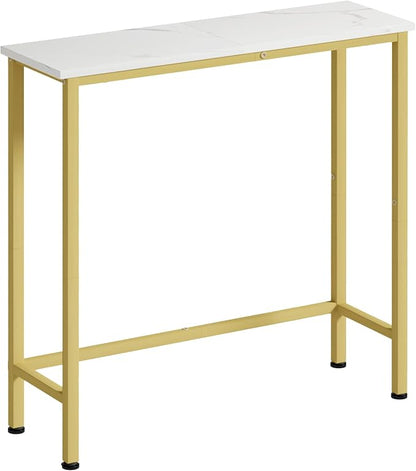 Narrow Console Table, 29.5" Small Entryway Table, Thin Hallway Tables, Slim Sofa Side Tables for Hallway, Living Room, Bedroom, Foyer, Marbleized White