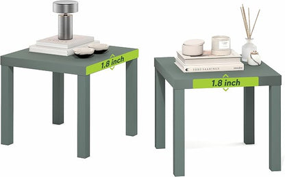 Furinno Classic Toolless Assembly Square Side Table Set of 2, Green End Table with 1.8 Thick Tabletop, Night Stand, Bedside Table, for Living Room, Bedroom, Light Sage