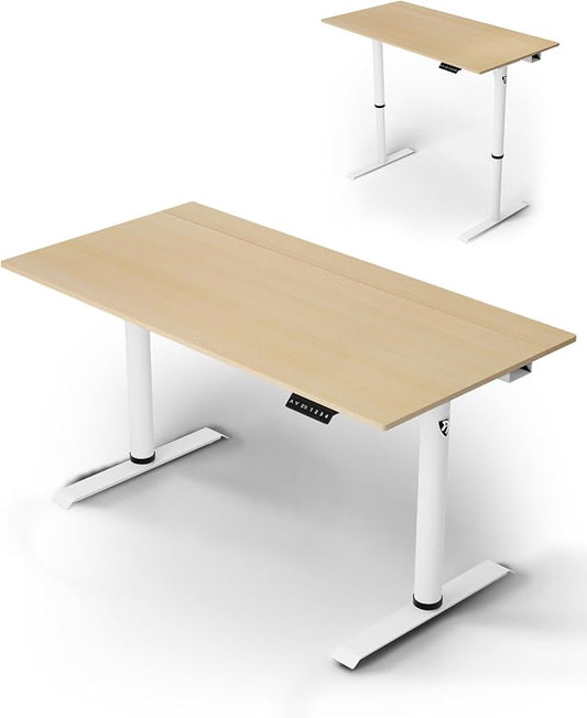 Arozzi Arena Nordico Gamer Desk – 55x27.6” Electric Standing Table – PC Gaming Desk with Storage for Cables - Dual Cable Baskets, Split Tabletop, Monitor Arm Friendly - Light Birch
