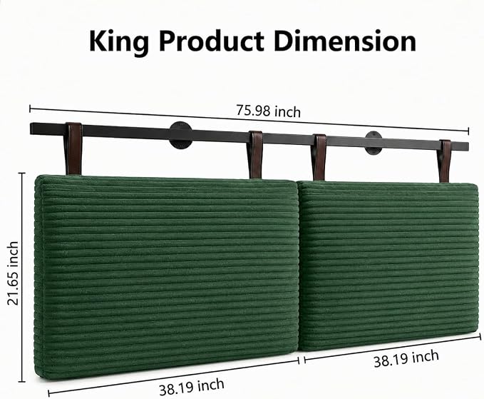 King Headboard only, Wall Mounted Headboard for Adjustable Bed, Hanging Head Board for King Size Bed Upholstered Headboard Cabeceras De Cama for Bedroom, Dorm, Guest Room, Green