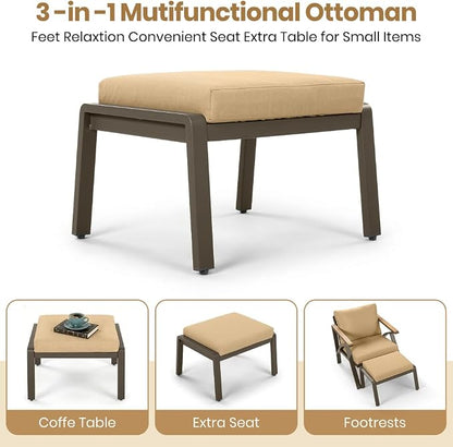 6-Piece Outdoor Patio Furniture Set, Steel Frame Sofa Set with 3-Seat Couch, 2 Armchairs, 2 Ottomans Coffee Table, Cushioned Seating for Backyard, Garden, Poolside, Brown Cushion
