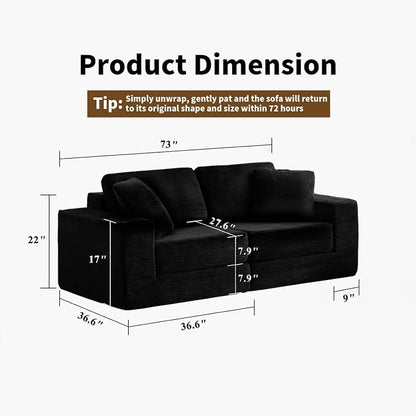 FILUXE Modular Sectional Sofa, Modern Modular Sofa Couch with Deep Seat，Comfy Cloud Couch, Sectional Couches for Living Room, Bedroom and Apartment，2-Seater，Black
