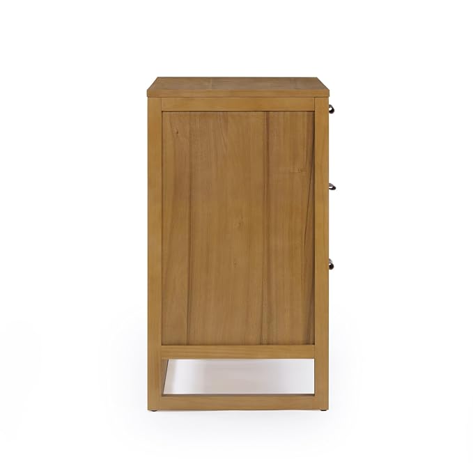Teamson Home Hatteras 30'' W 3-Drawer Dresser with Rattan Inset Panels, Solid Pine Wood Frame and Acacia Veneer Plus Anti-Tip Kit Included, Coastal Modern Style, Natural Finish | Rattan Inset Panels, Solid Pine Wood Frame, Acacia Veneer, Anti-Tip Kit I...
