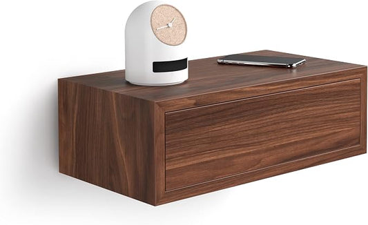 Mobili Fiver, Riccardo Floating nightstand, Walnut, 17.7" x 9.8" x 6.1 ", Melamine-Finished, Modern Bedside Table, End Table, Italian Furniture