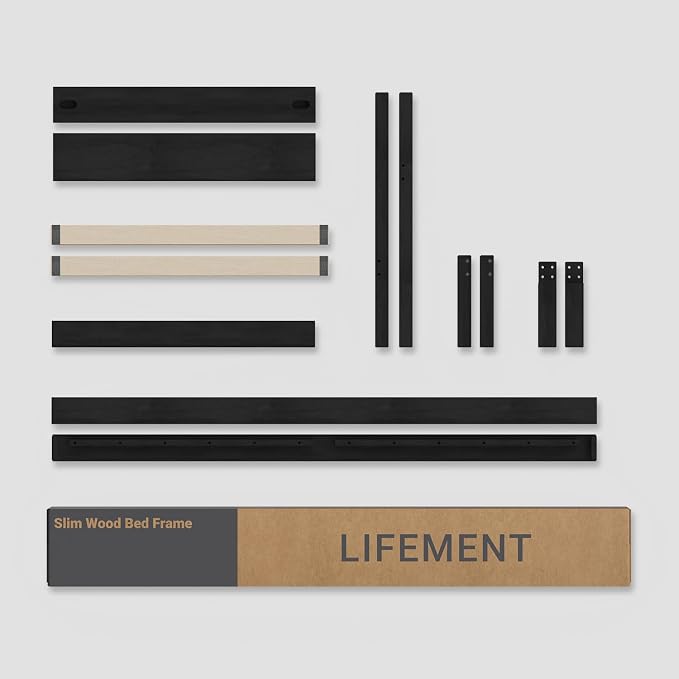 LIFEMENT King Bed Frame with Headboard Classic Wood Platform, Noise Free, Under Bed Storage, No Box Spring Needed, Easy Assembly, Black