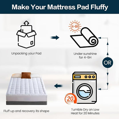 EASELAND Mattress Pad Twin Size Pillow Top Mattress Cover Quilted Fitted Protector Single Cotton Top 8-21" Deep Pocket Mattress Topper(39x75 Inches)