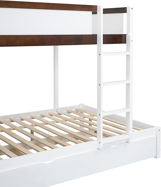 Ball & Cast Full-Over-Full Bunk Bed with Twin Size Trundle,Solid Wood Bedframe W/Desk & Drawers,USB,Space Saving,Easy Assembly,Multifunctional Bedroom Furniture Set for Boys Girls Teens,White+Walnut