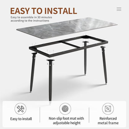 55" Grey MatteGlossy Rectangular Sintered Stone Dining Table | Versatile kitchen furniture for indoor and outdoor placement, matched with adjustable silent foot pads.