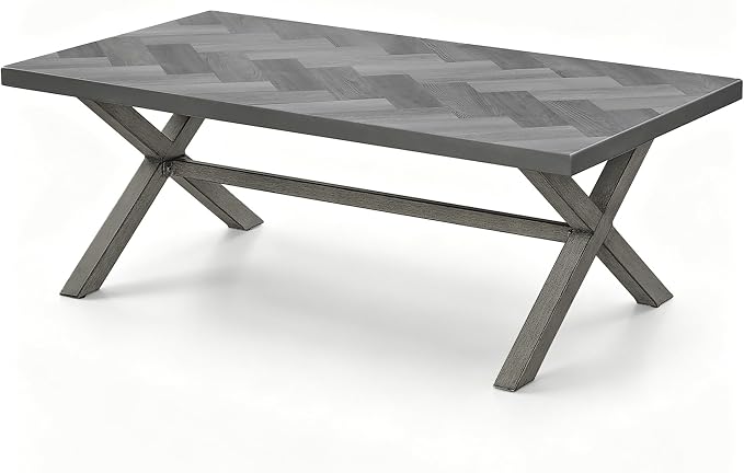 Never Rusts Aluminum Outdoor Coffee Table, All-Weather Rectangle Patio Coffee Table with Resin Tabletop, Modern Outdoor Furniture Table for Patio, Poolside, Garden, Balcony, Limed Oak