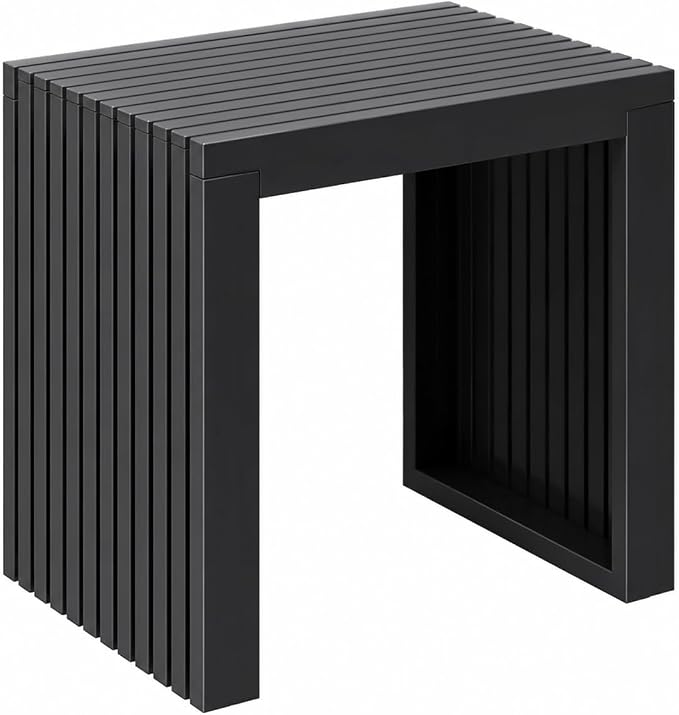 Bamboo Dining Bench, 18'' Slatted Design Entryway Bench, Black | Modern Solid Bamboo Seating Bench for Indoor & Outdoor Use, Ideal for Kitchen, Hallway, Bedroom