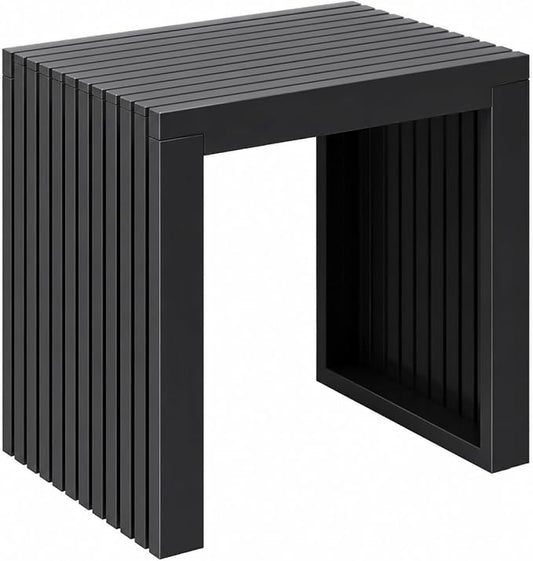Bamboo Dining Bench, 18'' Slatted Design Entryway Bench, Black | Modern Solid Bamboo Seating Bench for Indoor & Outdoor Use, Ideal for Kitchen, Hallway, Bedroom