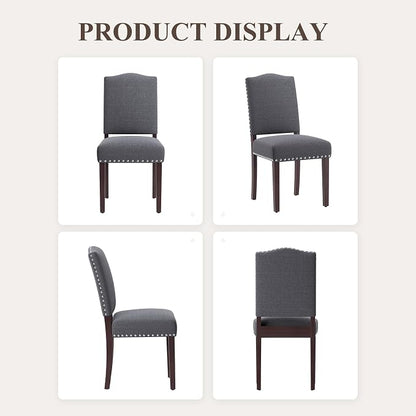 Upholstered Parsons Dining Chairs Set of 6, Modern Dining Room Chairs with Back, Fabric Kitchen Side Chairs with Wood Legs, Nailhead Trim for Dinner Farmhouse Restaurant, Darkgrey