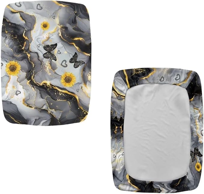 Marble Print Bar Stool Covers Rectangle 2 Pack Stool Covers Rectangular Butterfly Sunflower Stretch Vanity Chair Cover Washable Soft Barstool Covers Slipcovers Saddle Bar Stool Cover