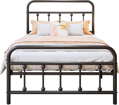 Vengarus Twin Metal Bed Frame with Victorian Headboard & Footboard, Black | 14" Twin Metal Platform Frame, Heavy Duty Steel Slat Support, Noise Free, No Box Spring Needed, Easy Disassembly & Transport