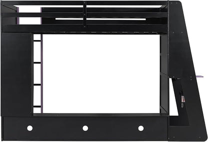 Merax Twin Size Loft Bed with Desk, Multi-Storage Shelves and RGB Light | Space-Saving Wooden Gaming Bed Frame with Charging Station and Guardrail