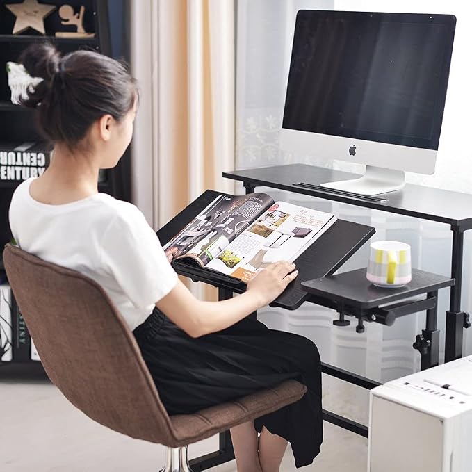 SogesHome 31.5 inches Adjustable Laptop Desk Table, Portable Computer Stand with Cart Tray and Computer Host Stand, Black