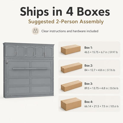 Queen Murphy Bed Cabinet, Wall Bed with Storage, Folding Cabinet Bed with Dual Piston Metal Mechanism, Murphy Cabinet Space Saving Bed for Guest Room, Home Office, Apartment(Gray 2)