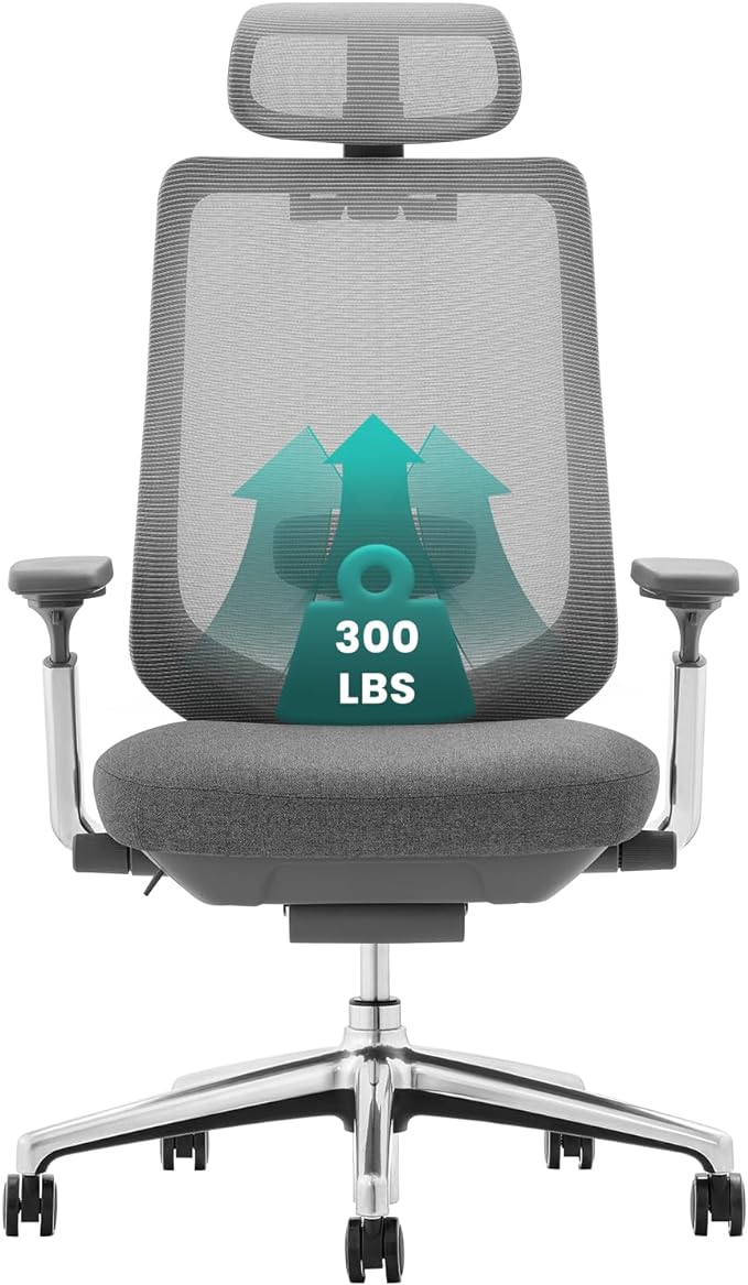 COLAMY Ergonomic Mesh Office Chair, High Back Office Chair, Computer Executive Desk Chair with Lumbar Support,Adjustable Headrest and 4D Arms, Slide Seat, Tilt Lock-Darkgrey New
