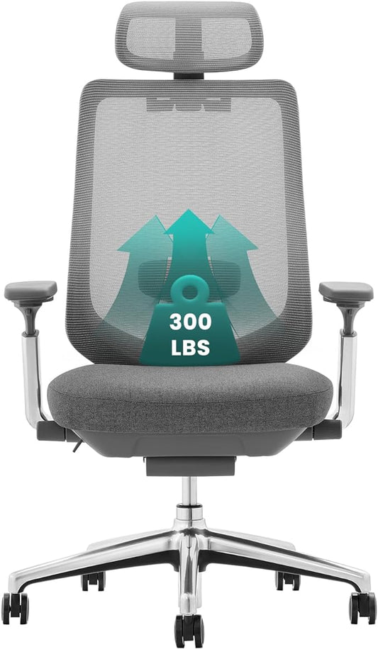 COLAMY Ergonomic Mesh Office Chair, High Back Office Chair, Computer Executive Desk Chair with Lumbar Support,Adjustable Headrest and 4D Arms, Slide Seat, Tilt Lock-Darkgrey New