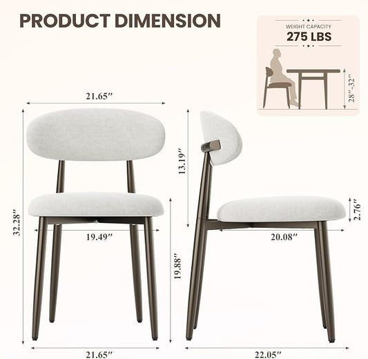 MALOL Dining Chairs Set of 2, Upholstered Kitchen & Dining Room Chairs with Curved Back and Bronze Metal Legs, Comfortable Modern Dining Side Chairs for Dining Room, Kitchen, Beige
