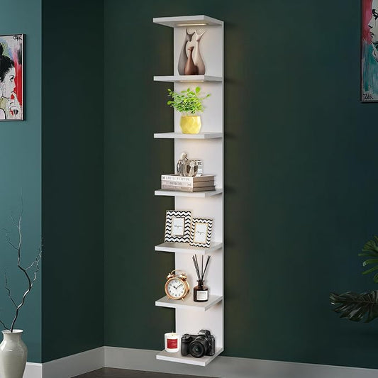 VIWODS 7 Tier Wall Shelf with Lights, White Lack Wall Shelf, Display Floating Shelves with Remote Control for Home Decor Bedroom Vanity