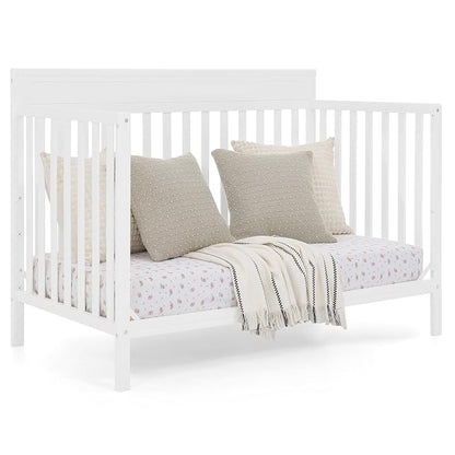 Delta Children Isabelle 6-in-1 Convertible Crib, Converts to Toddler Bed, Daybed, Sofa & Full Bed with/Without Footbaord, Greenguard Gold Certified, Mattress Heights, Bianca White