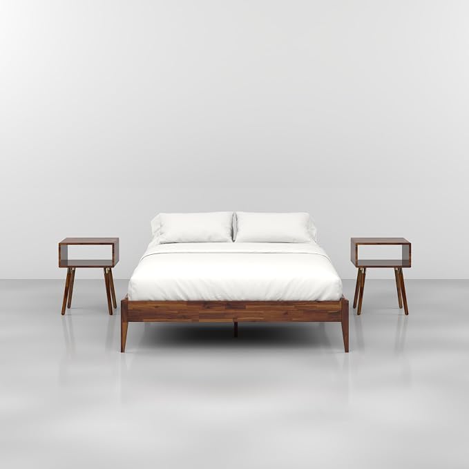 Bme Dinkee 15-Inch Solid Wood Queen Platform Bed Frame - Japanese Joinery, Minimalist Style - Wood Slats, Easy Assembly, No Box Spring Needed - Chocolate