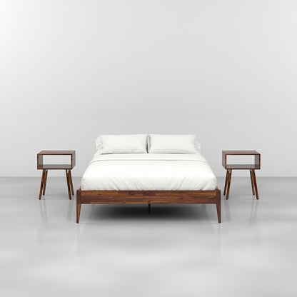 Bme Dinkee 15-Inch Solid Wood Queen Platform Bed Frame - Japanese Joinery, Minimalist Style - Wood Slats, Easy Assembly, No Box Spring Needed - Chocolate