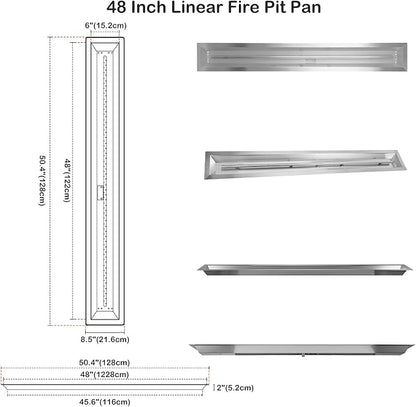 Stanbroil 48 by 6-Inch Drop-in Linear Trough Fire Pit Burner, 304 Stainless Steel Gas Fire Pit for Outside, BTU 91,000 Max