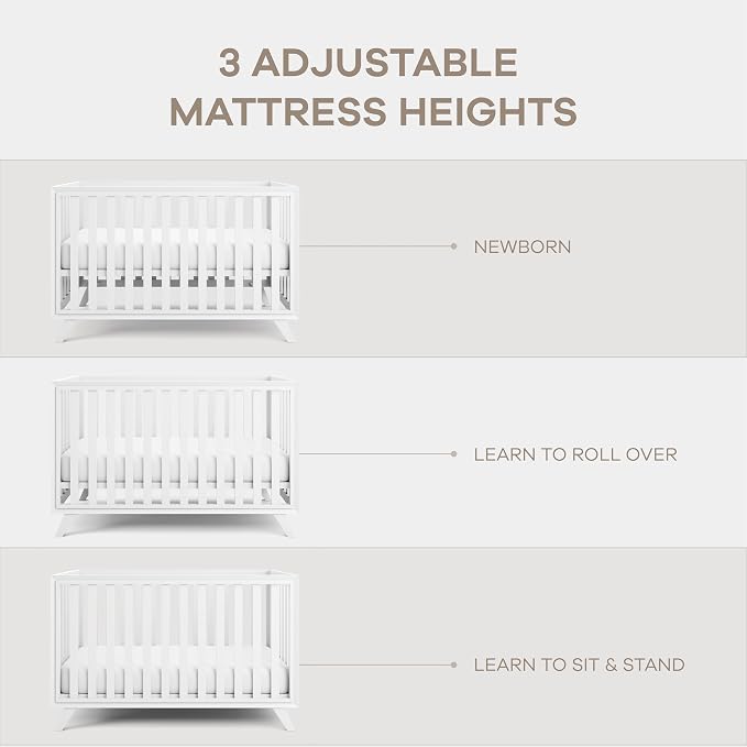 Comfy Cubs Baby Crib for 0 to 3 Years - Adjustable Mattress Height, Natural Wooden Crib for Baby, Elegant Nursery Furniture - 80 lbs Capacity Nursery Bed, Designed in The US - All White