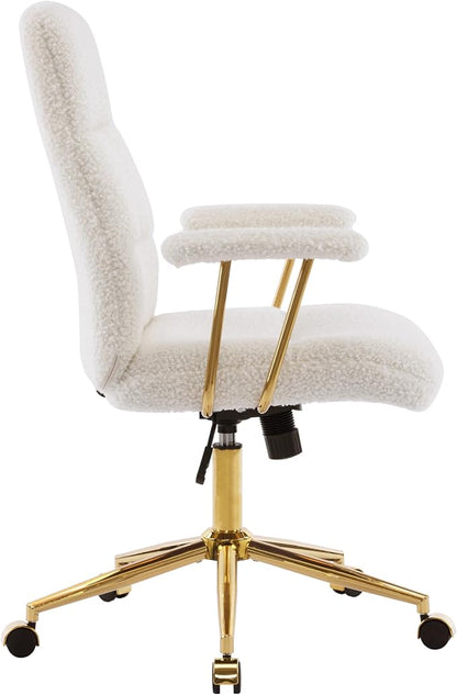 Techni Mobili Boucle Office Chair, Adjustable Desk Chair, White & Gold | White boucle office chair, gold base, padded seat, height adjustable, modern desk chair, textured fabric, swivel, ergonomic